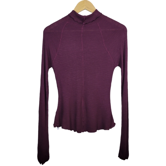 Free People Make It Easy Thermal Turtleneck Top XS Midnight Plum Lettuce Edge - Picture 10 of 12